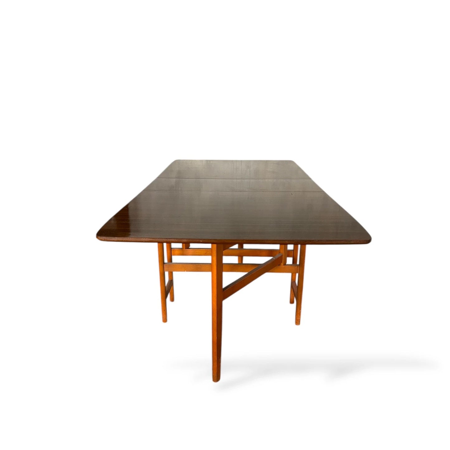 Teak Formica Gateleg Drop Leaf Dining Table, Vintage Mid Century Extendable Table