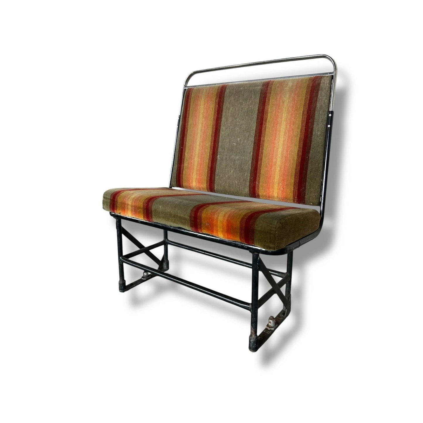 Vintage Bus Seat – Industrial Retro Two-Seater Bench with Striped Upholstery