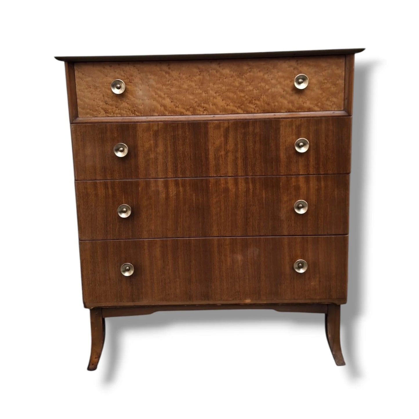 Mid-Century Chest Drawers – Vintage Dresser with Walnut & Bird’s Eye Maple Veneer
