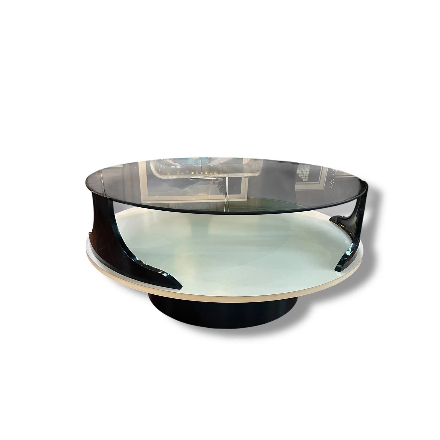 Mid Century Modern Space Age Italian Smoked Glass Round Coffee Table
