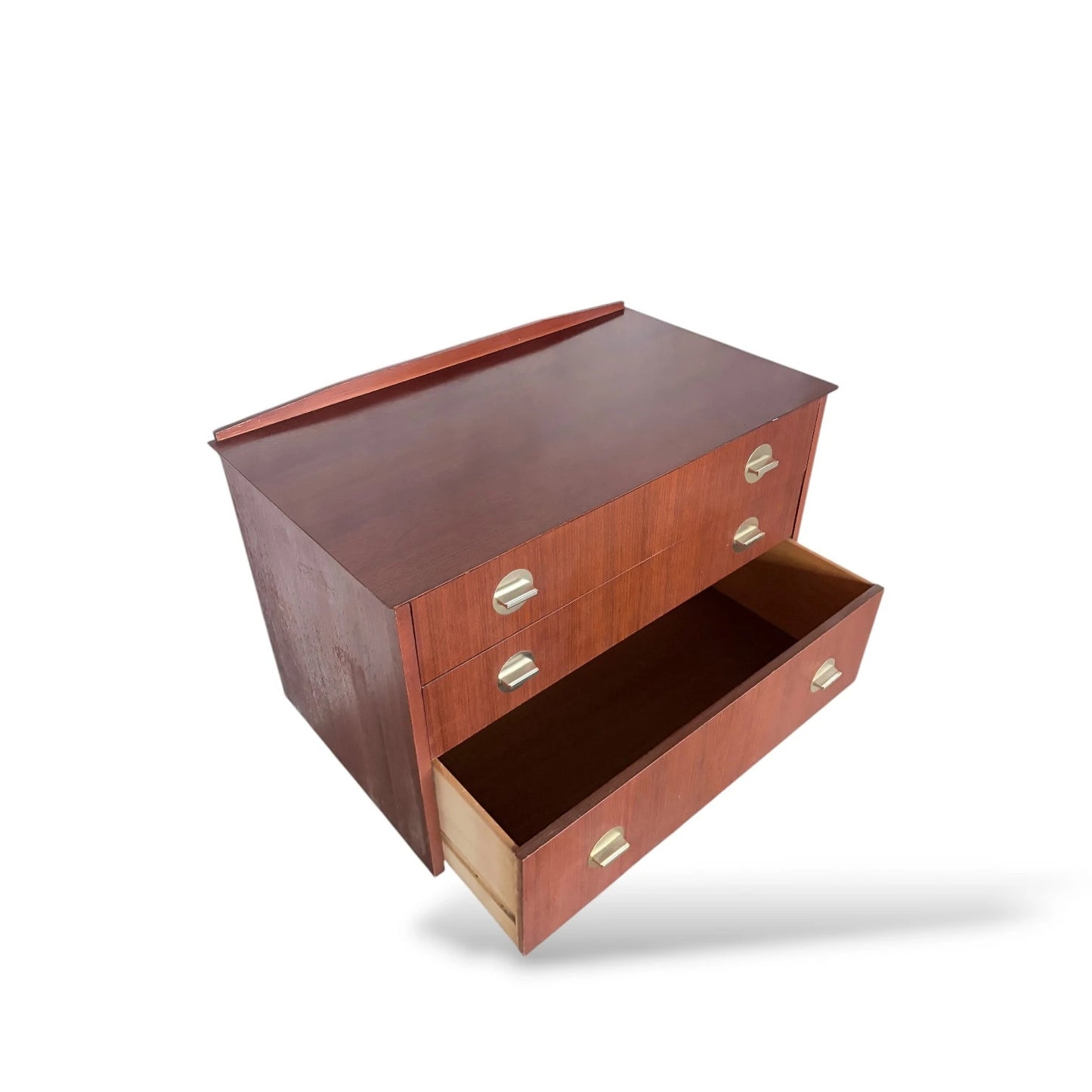 Mid-Century Chest of Drawers | Teak Veneer with Brass Handles | Danish Style