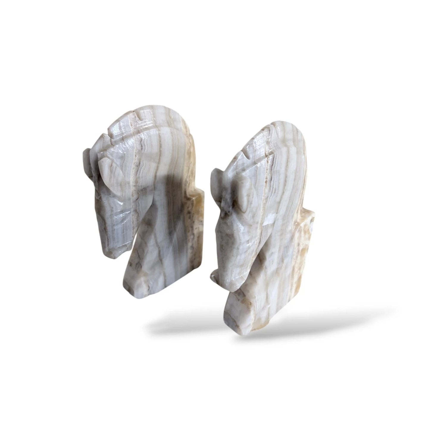 Vintage Onyx Horse Head Bookends – Natural Stone Carvings