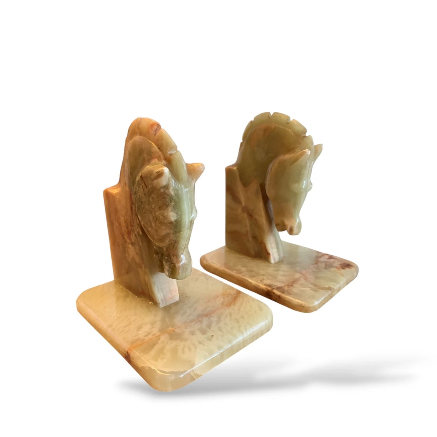 Onyx Horse Bookends – Vintage Marble Stone Sculptures, 1970s