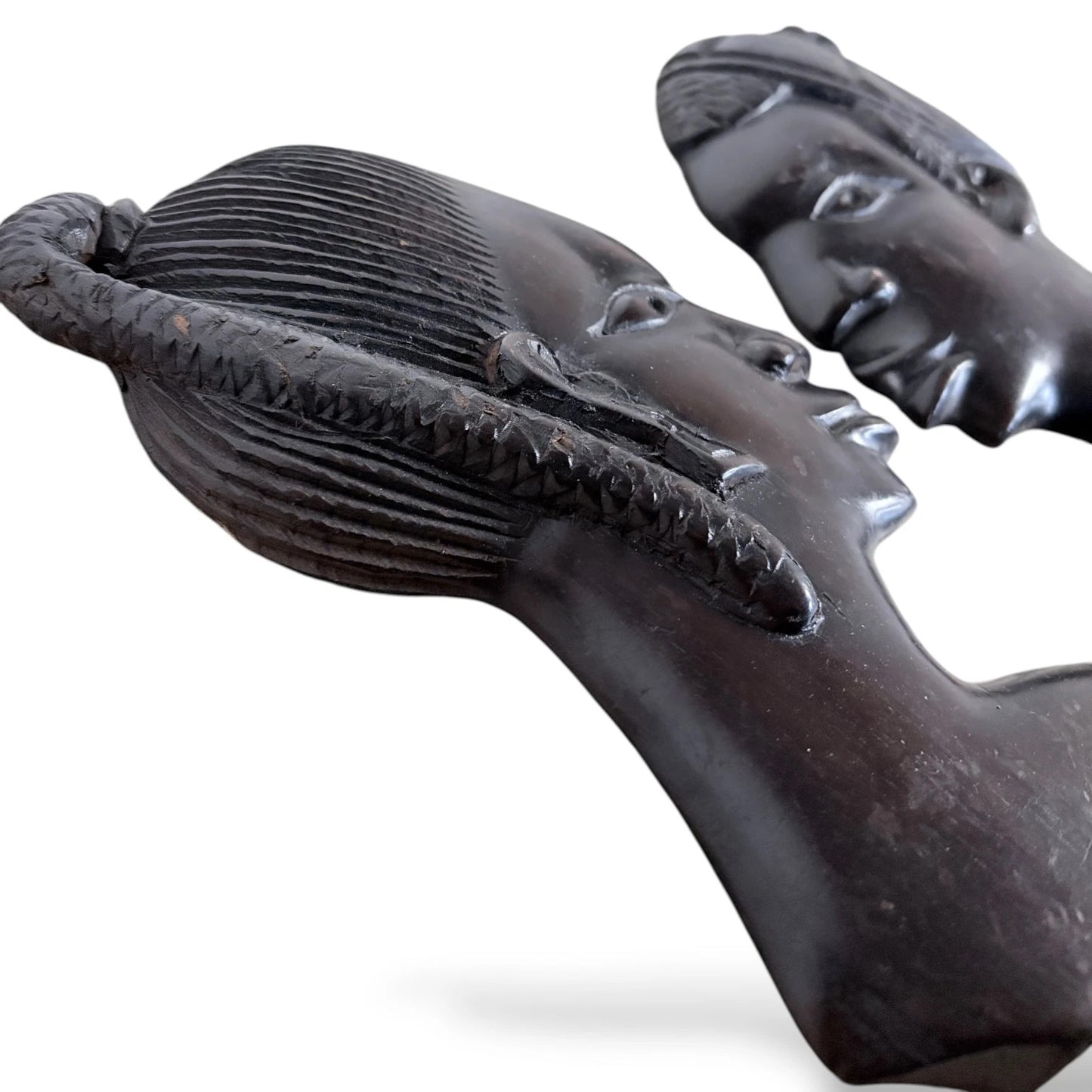 Pair of Vintage Ebonised Wood Busts – Hand-Carved African Figures