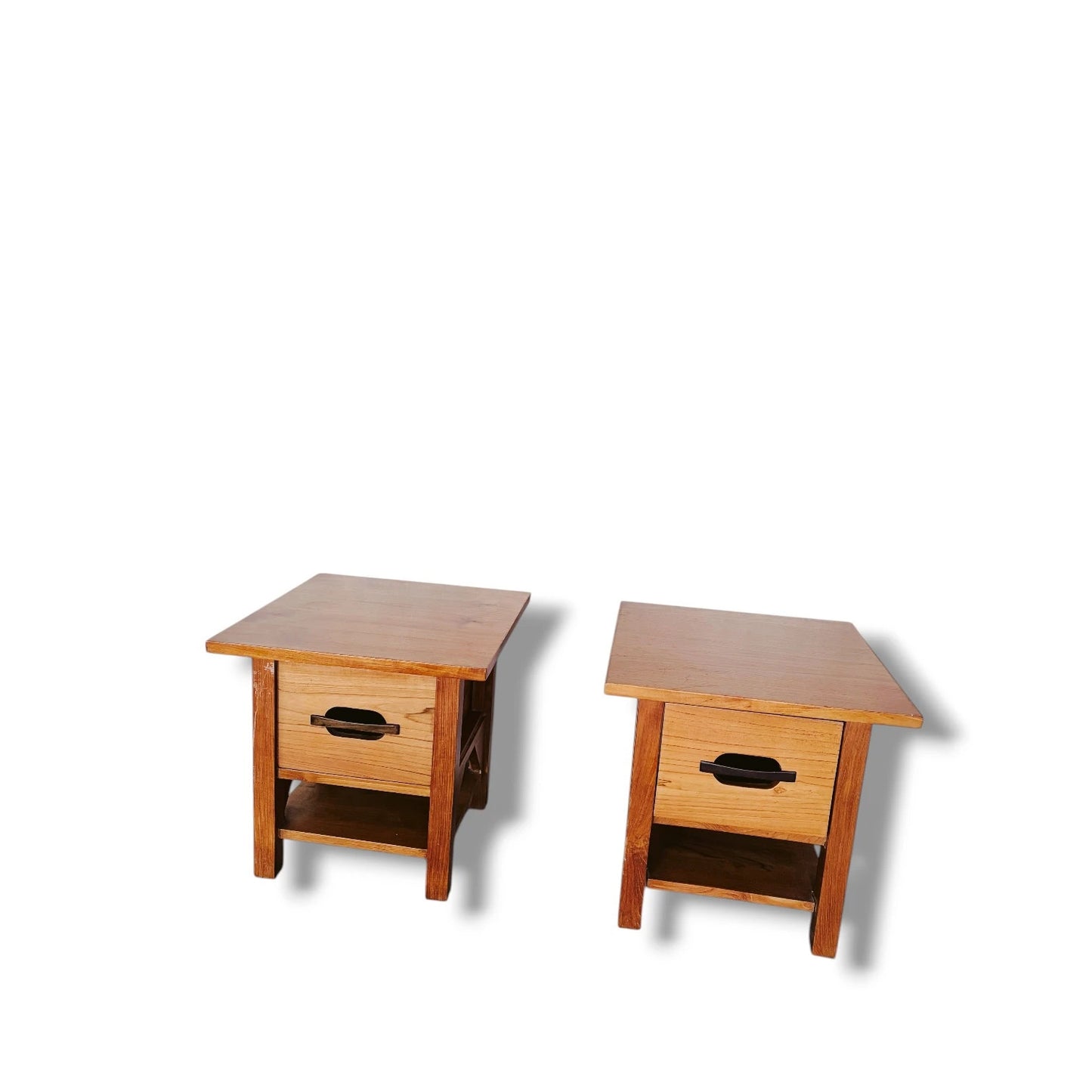 Pair of Mid-Century Teak Bedside Cabinets – Compact Nightstands with Drawer & Shelf