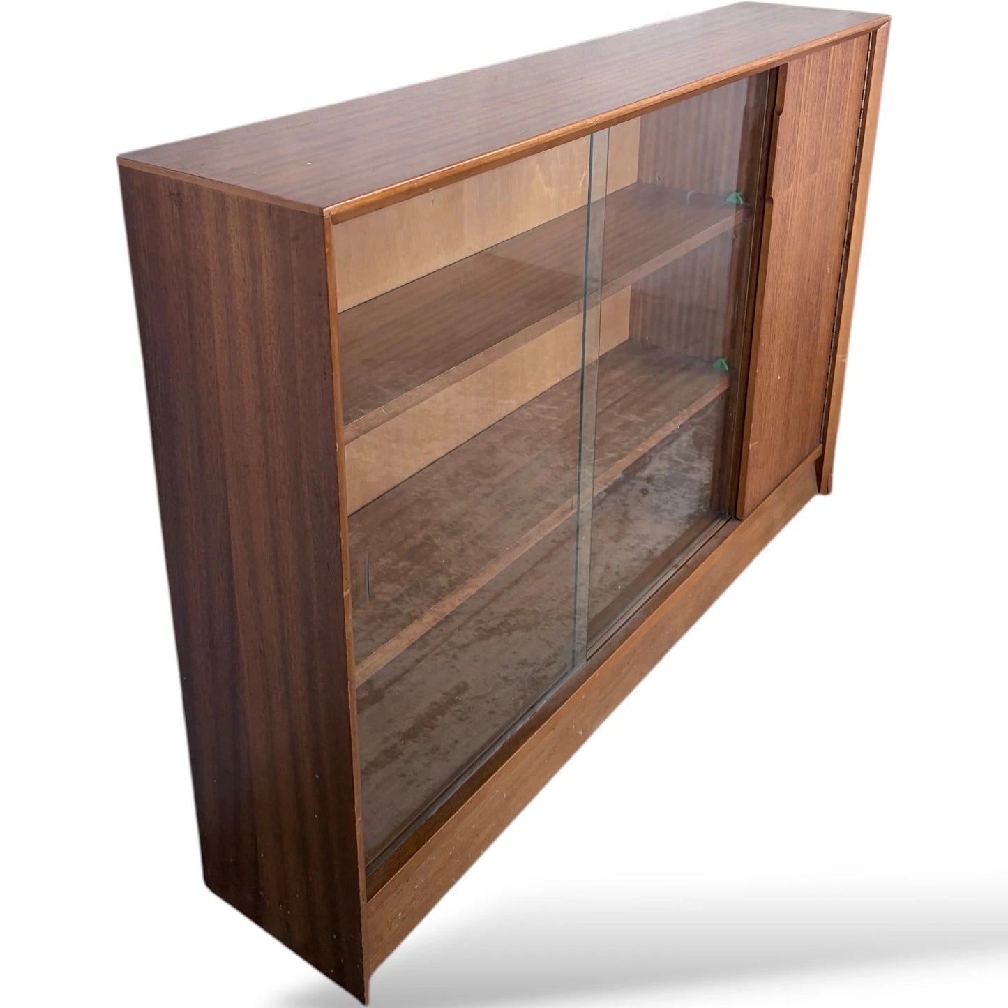 Teak Bookcase With Sliding Glass Doors – Mid Century Adjustable Shelving Cabinet