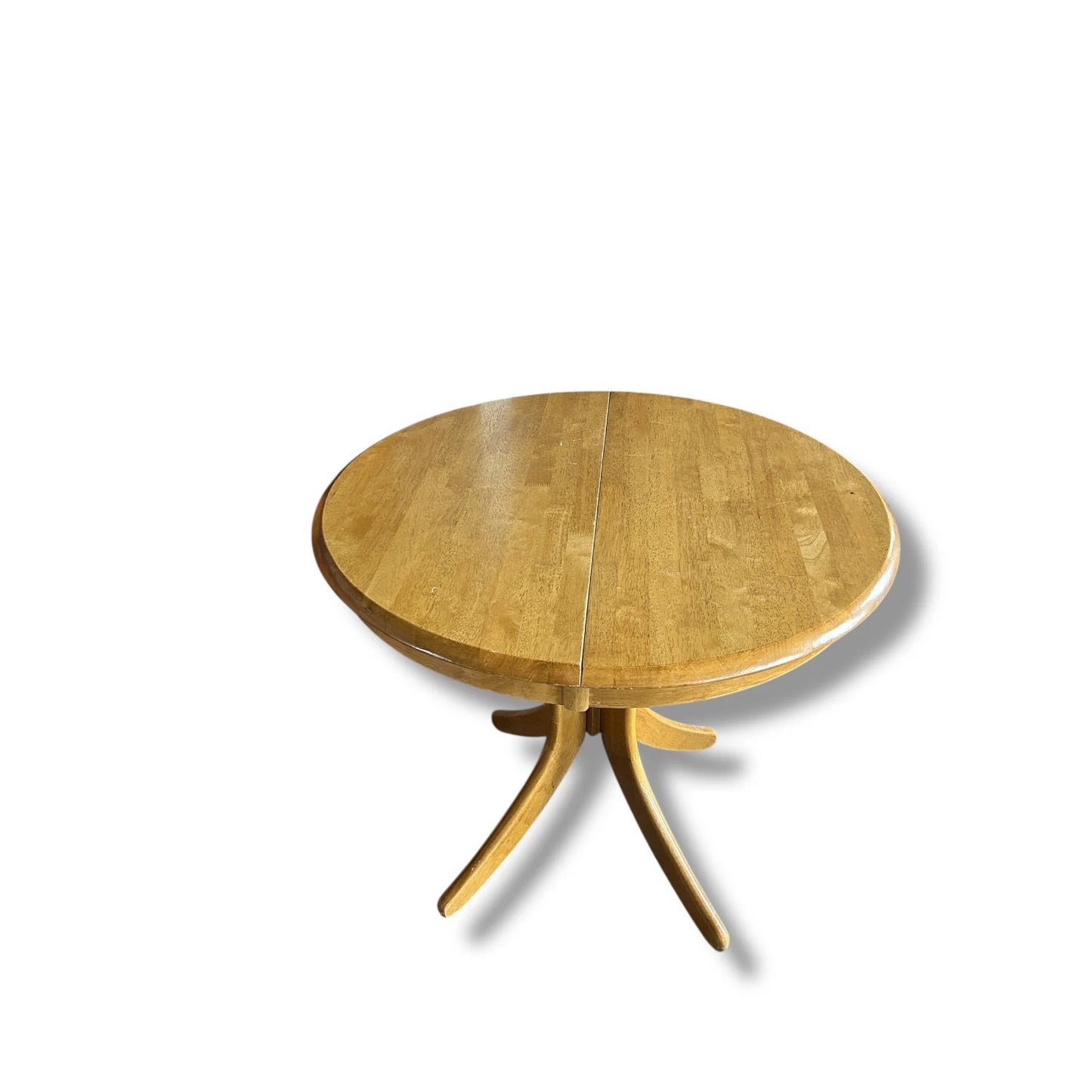Mid-Century Modern Blonde Wood Extending Pedestal Round Dining Table
