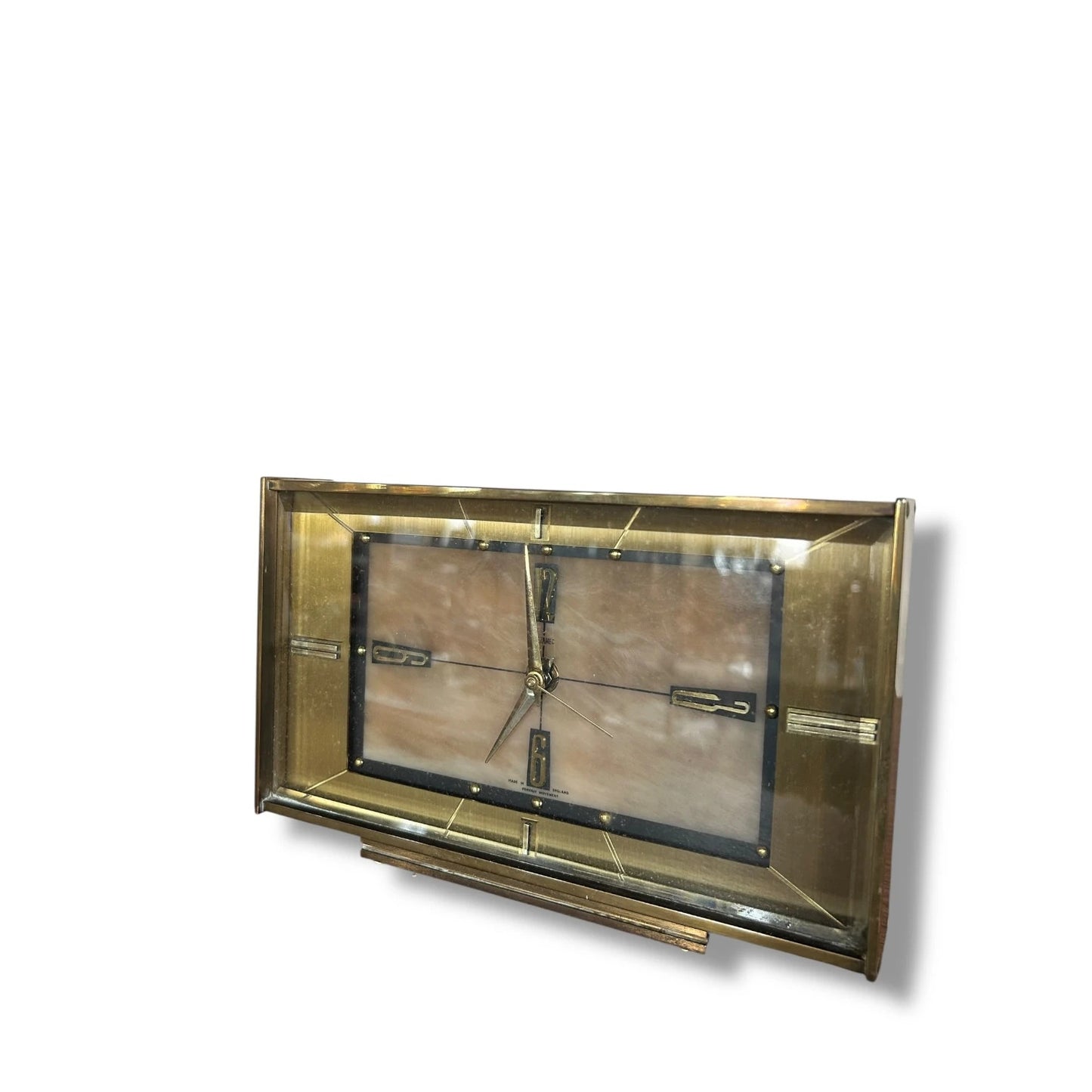 Mid Century Modern Metamec Brass and Lucite Marble Table Clock