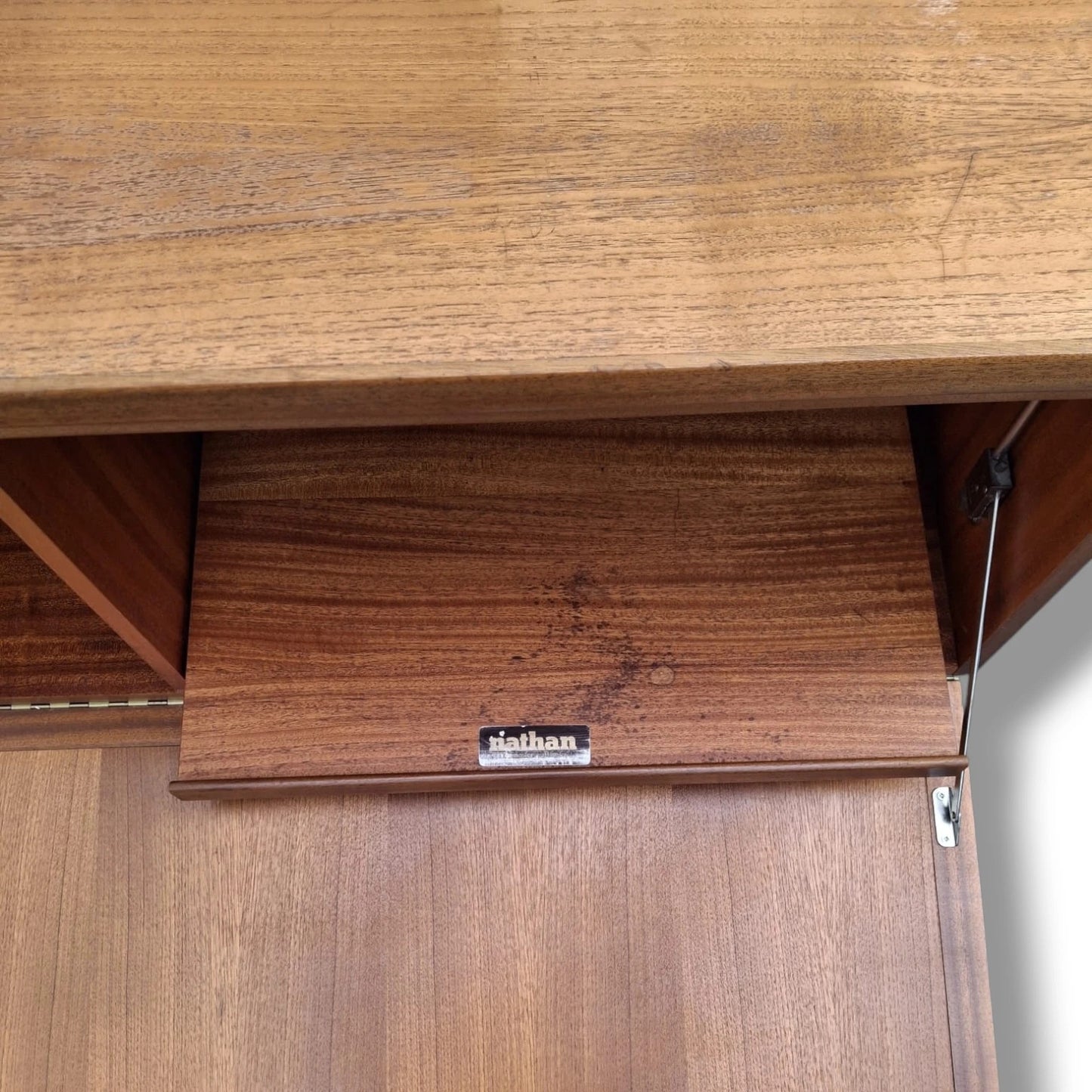 Vintage Drop-Front Cabinet – Mid-Century Modern Teak Wall Cabinet & Desk Unit