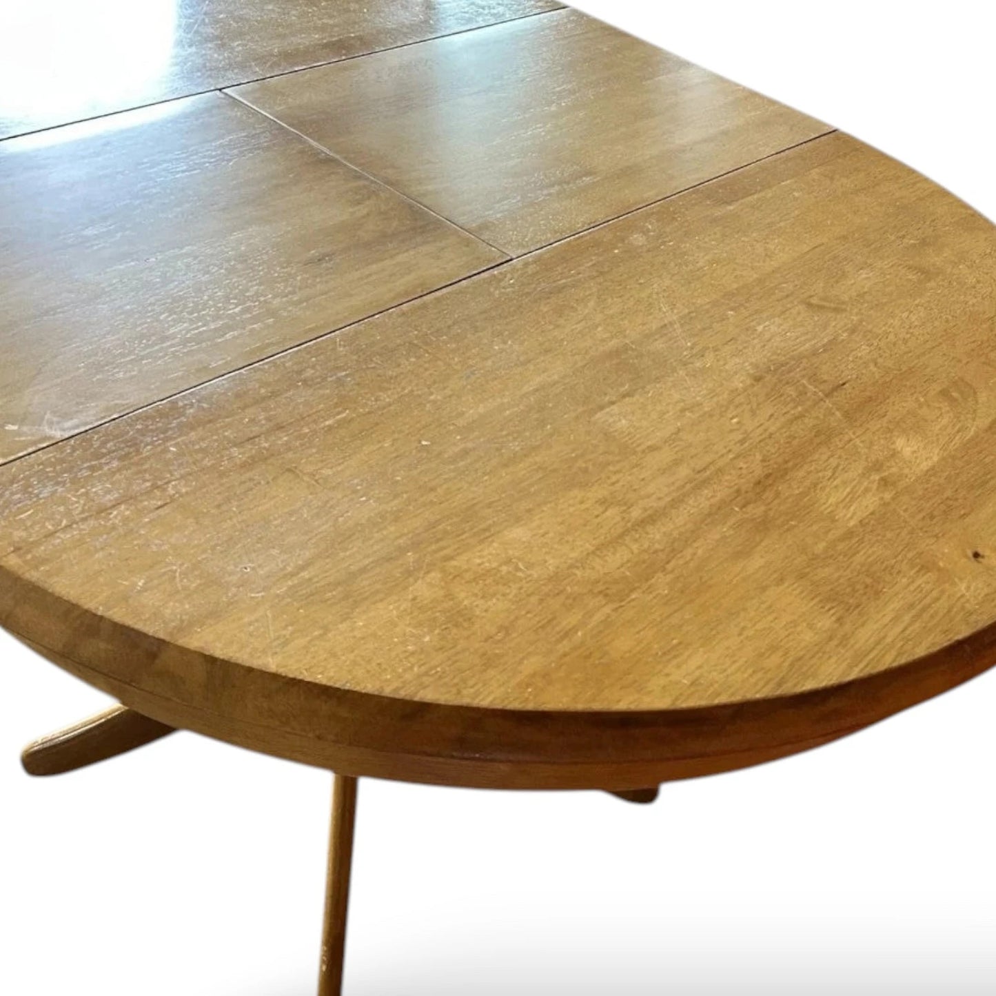 Mid Century Modern Vintage Blonde Wood Extending Pedestal Round Dining Table