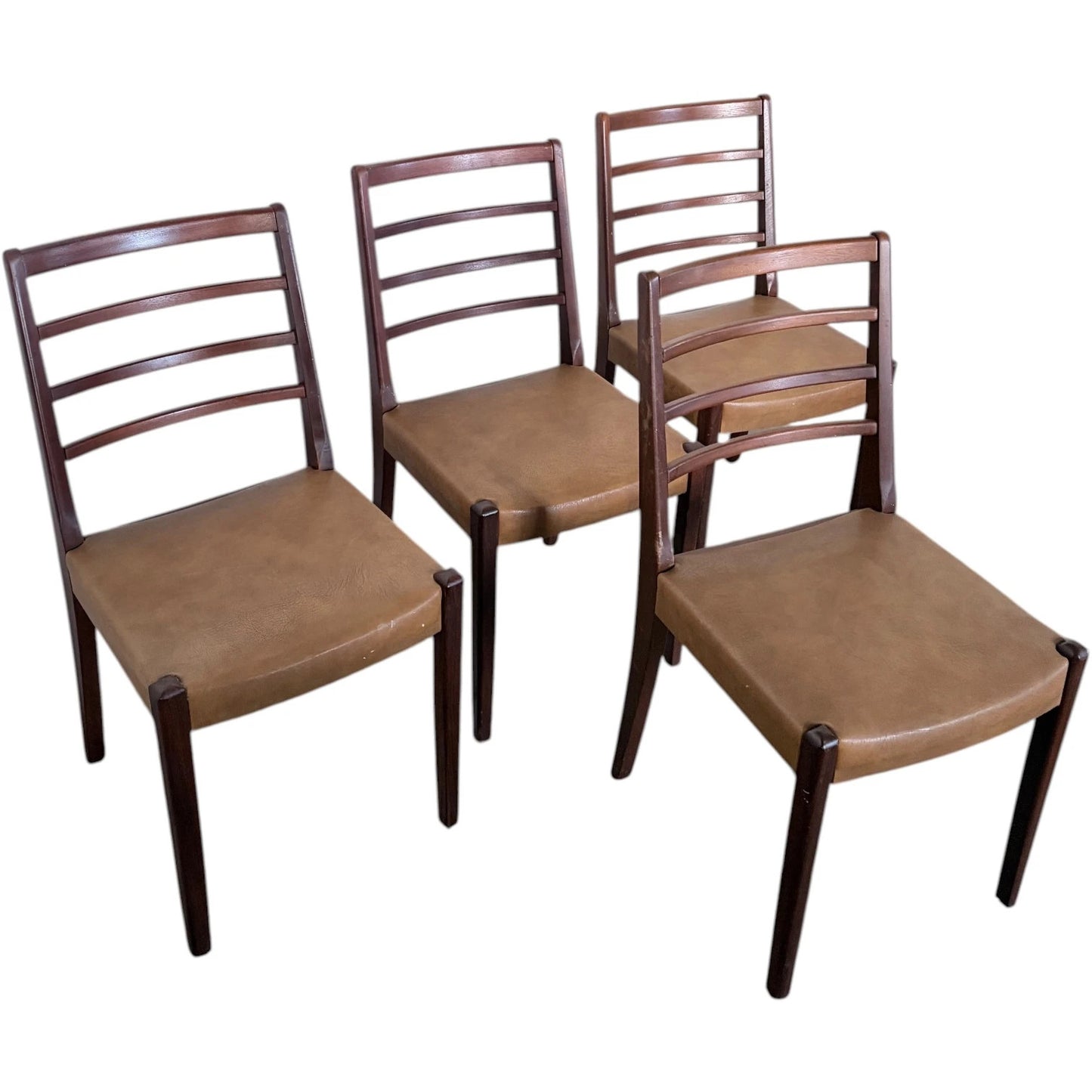 Ladder Back Dining Chairs – Set of Four Mid Century Vintage Afromosia Wood Seats — view 8