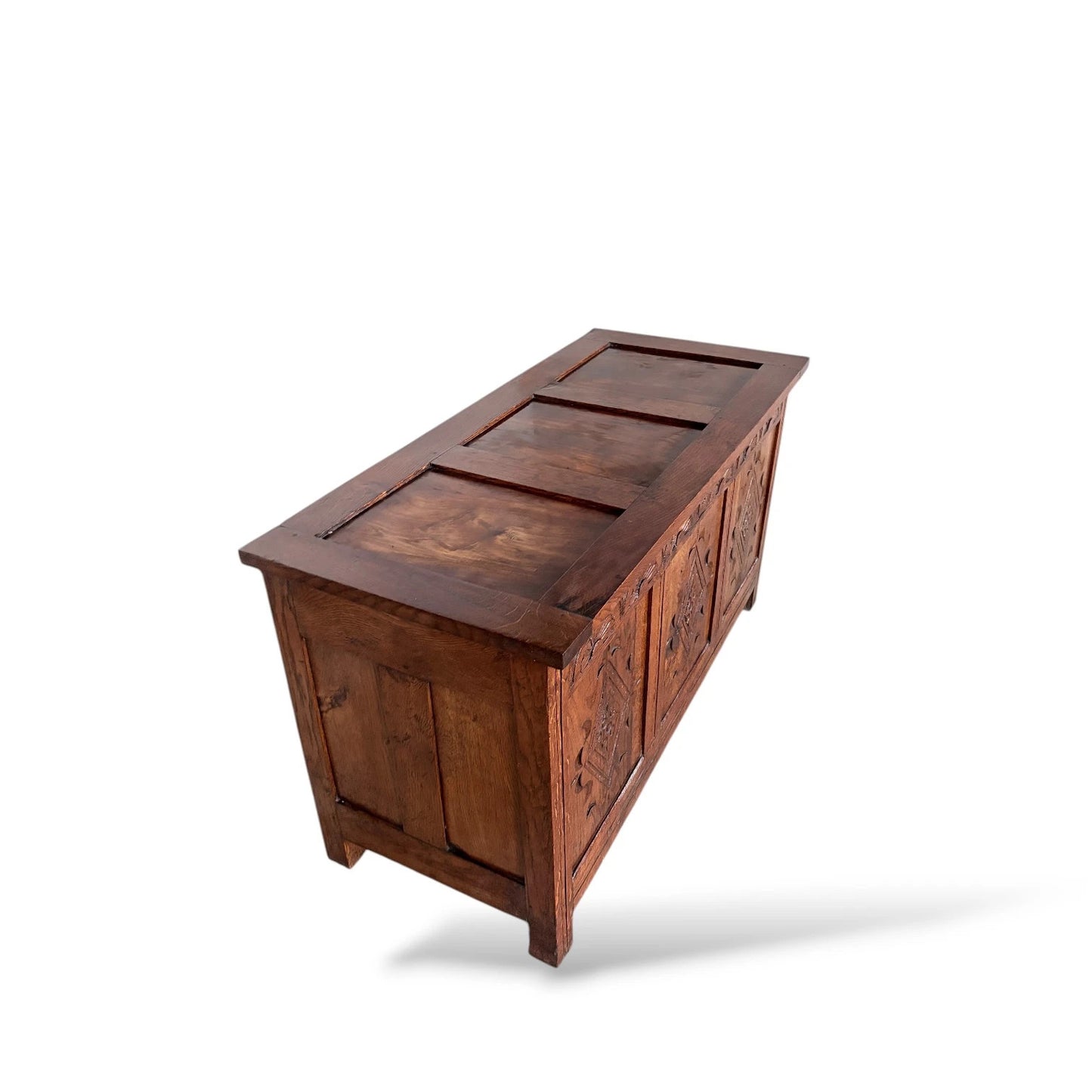 Antique Style Carved Oak Blanket Box | Vintage Storage Chest