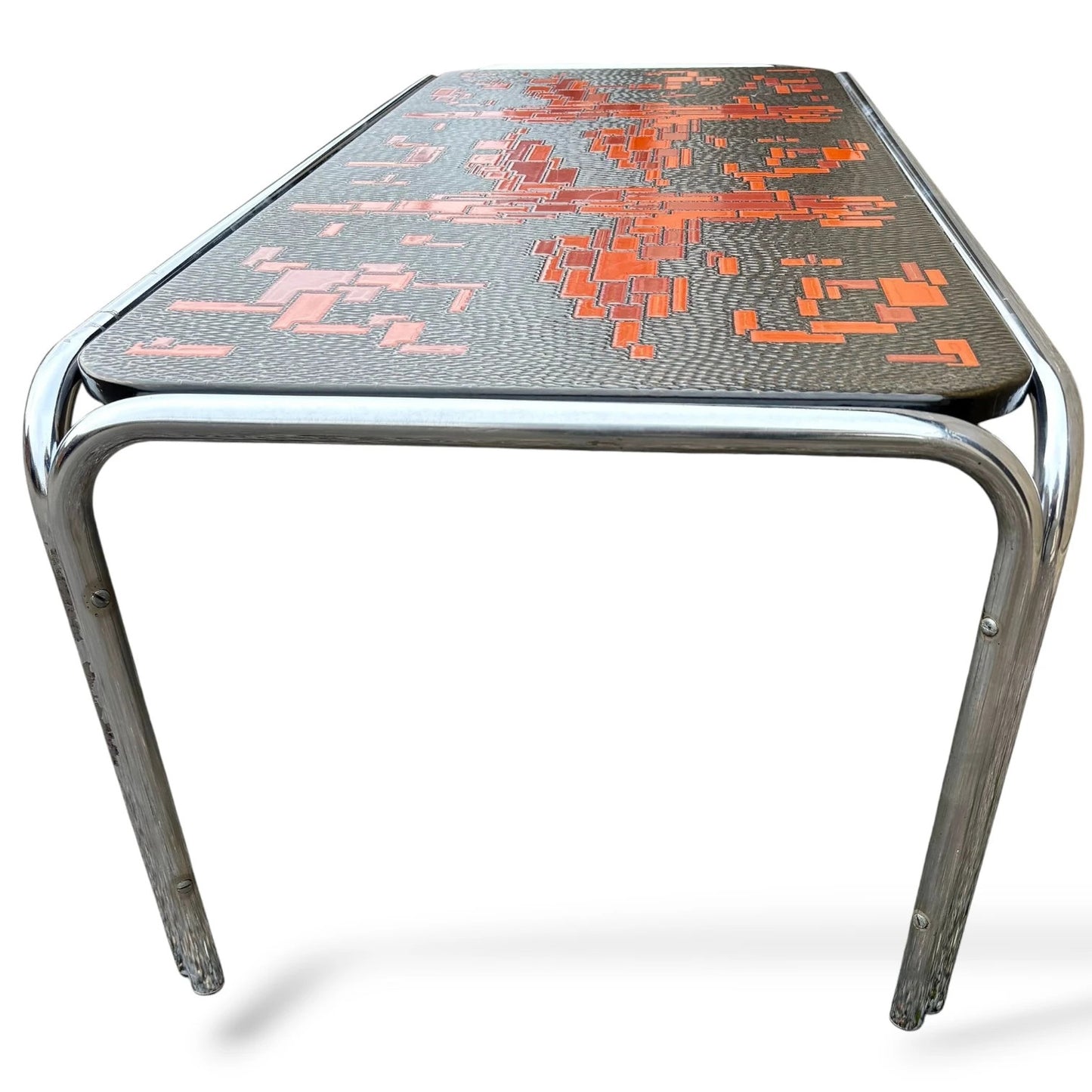 Roger Capron 1960s Brutalist Ceramic and Chrome Coffee Table Mid Century Modern French Design