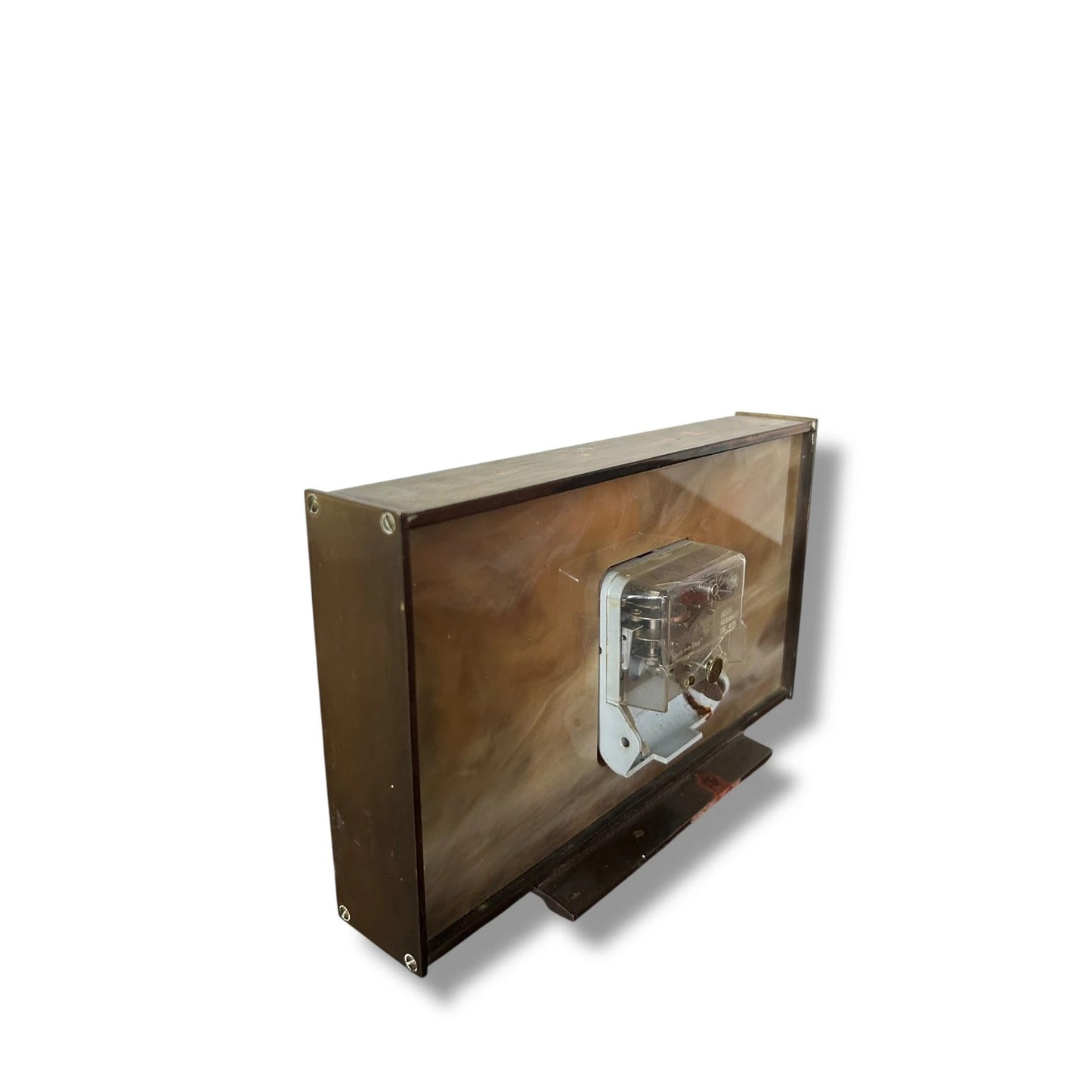 Mid Century Modern Metamec Brass and Lucite Marble Table Clock