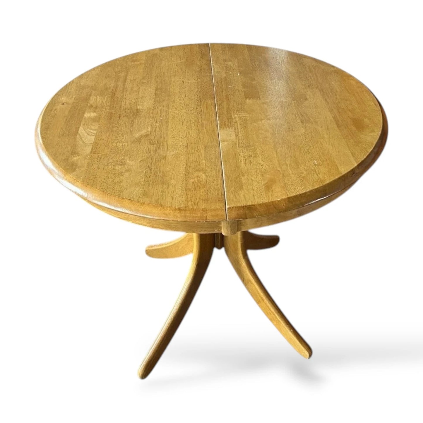 Mid Century Modern Vintage Blonde Wood Extending Pedestal Round Dining Table
