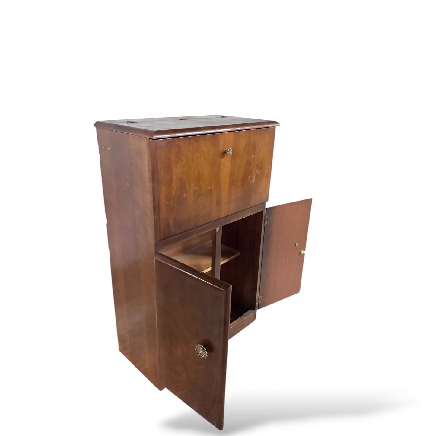 Mid-Century Walnut Drinks Cabinet – Mirrored Cocktail Bar