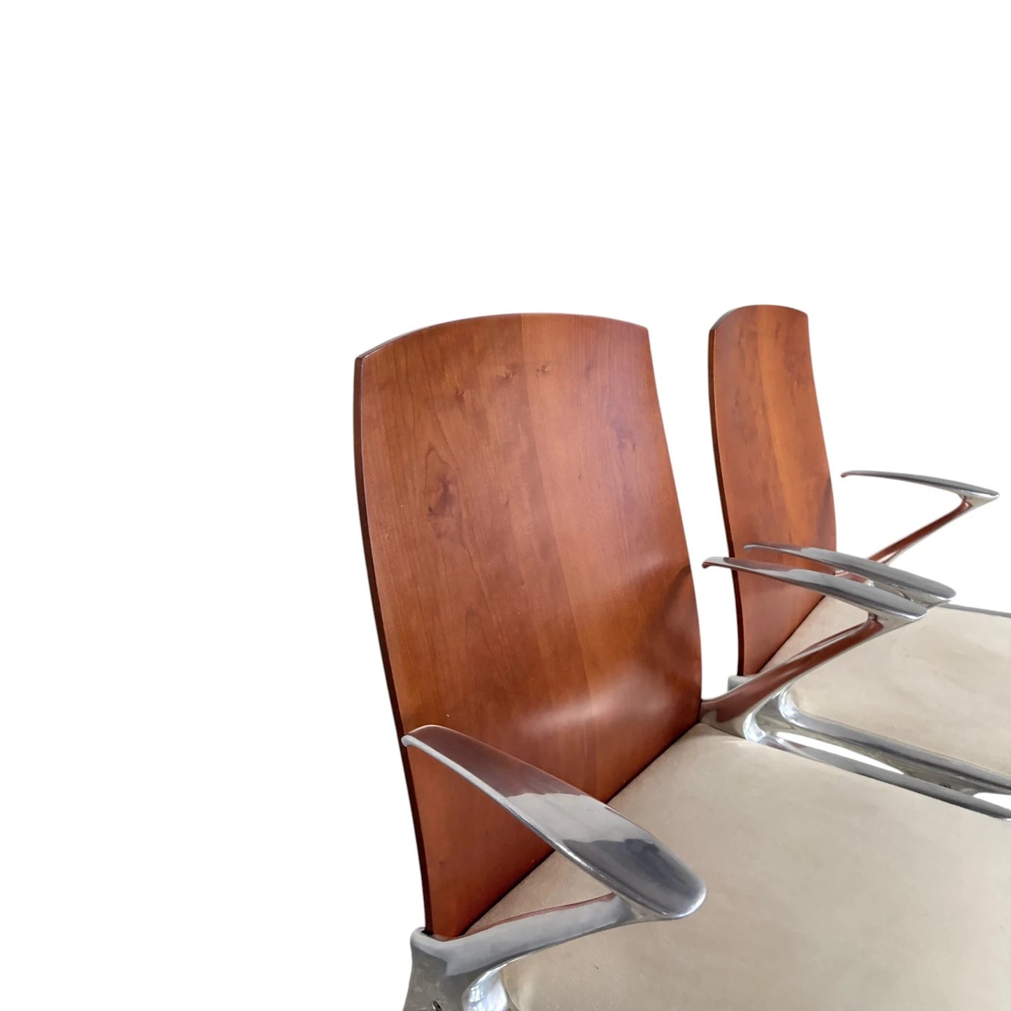 Pair of Japanese ‘Blade Runner’ Sculptural Chairs – Aluminium & Wood Futuristic Design