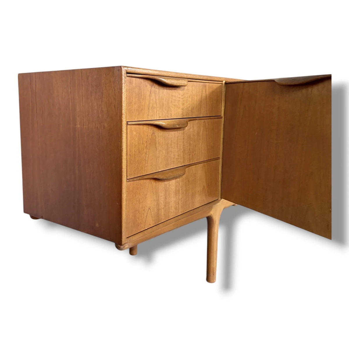 Mid Century Sideboard | Teak Vintage Storage Cabinet With Elegant Tapered Legs