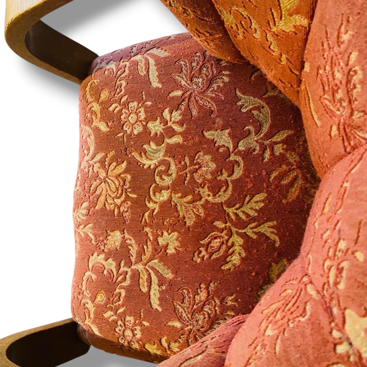 Art Deco Tub Chairs – Pair of Bentwood Armchairs with Floral Brocade Upholstery