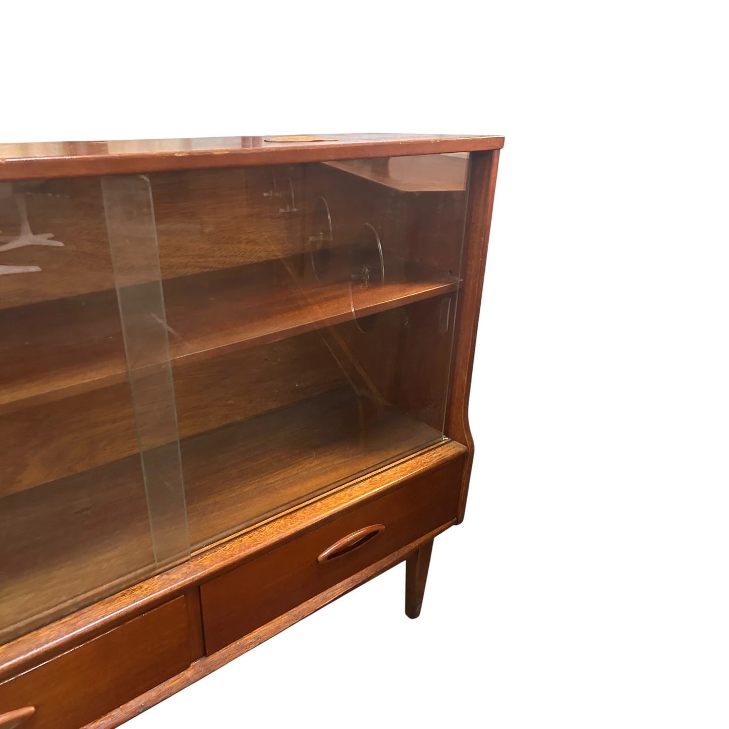Mid-Century Jentique Teak Display Cabinet with Sliding Glass Doors & Drawers