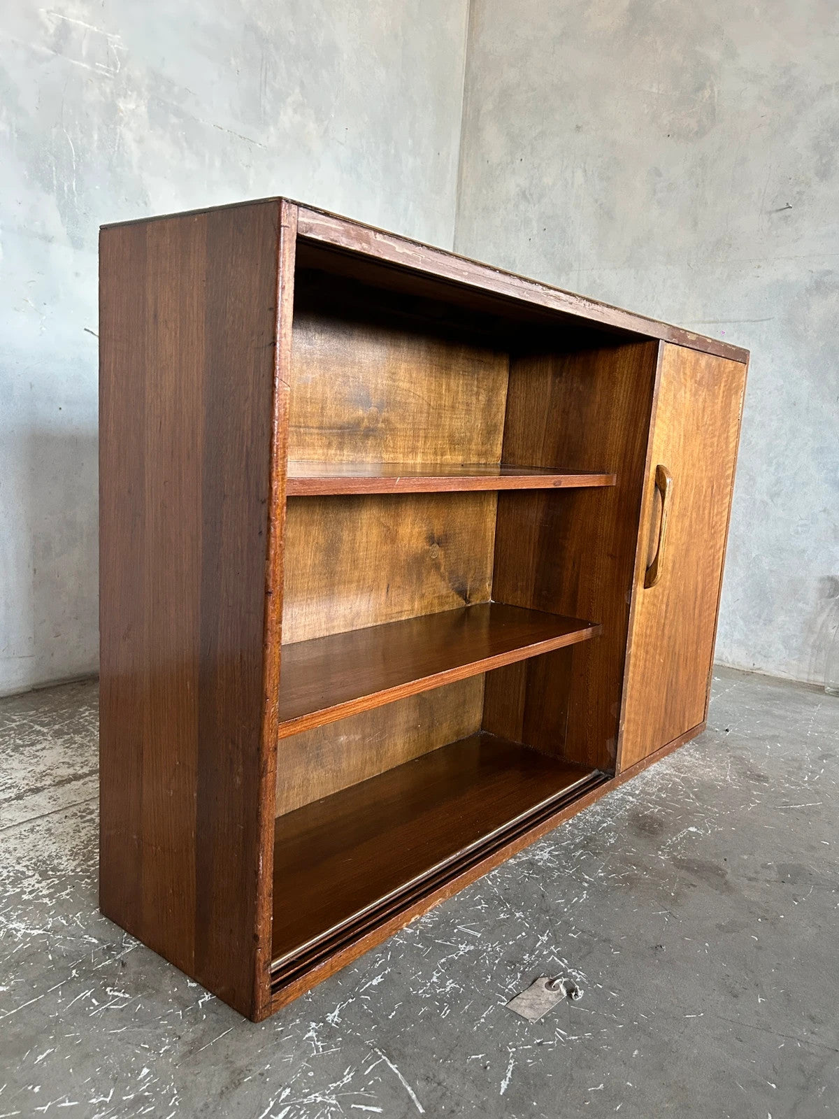 Mid Century Walnut Bookcase with Cupboard – Vintage Bookshelf Storage Cabinet