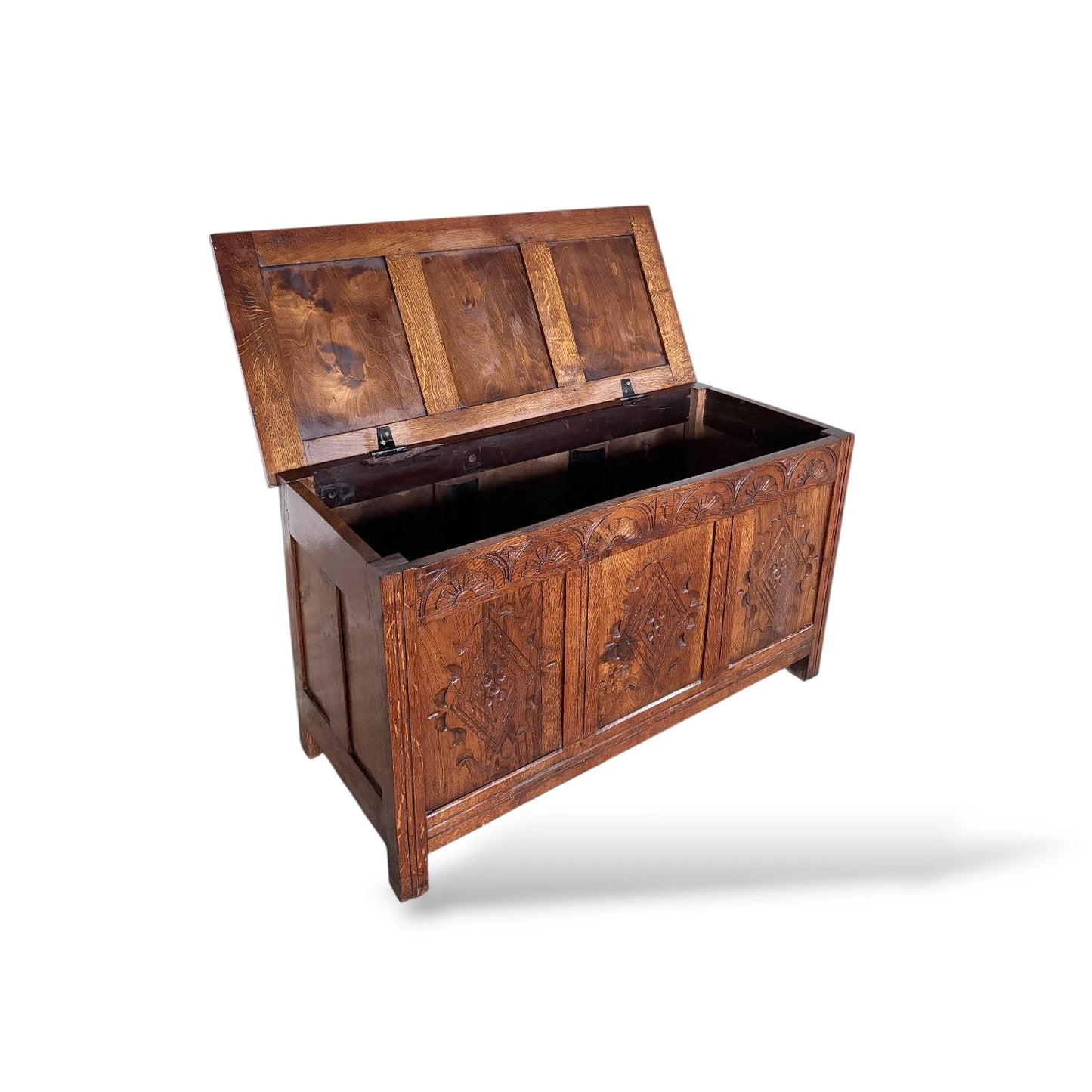 Antique Style Carved Oak Blanket Box | Vintage Storage Chest