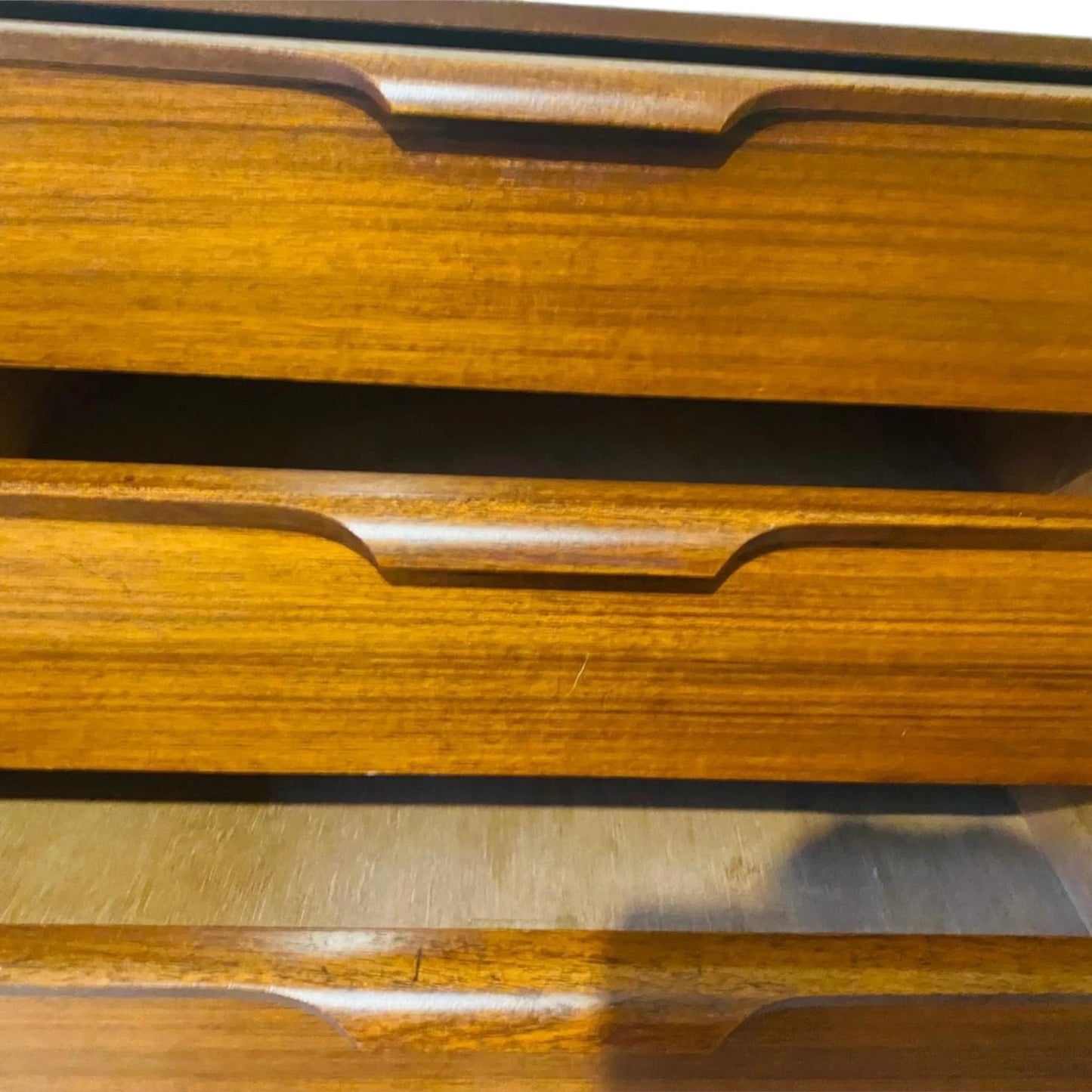 Mid Century Teak Sideboard | Vintage Compact Cabinet With Sculpted Handles — view 10