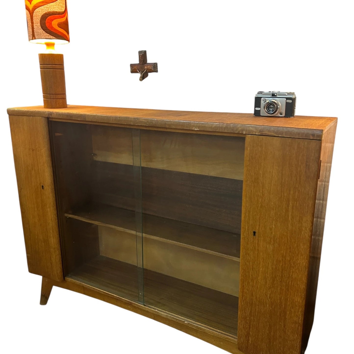 Mid-Century Nathan Teak Drinks Cabinet with Glass Sliding Doors