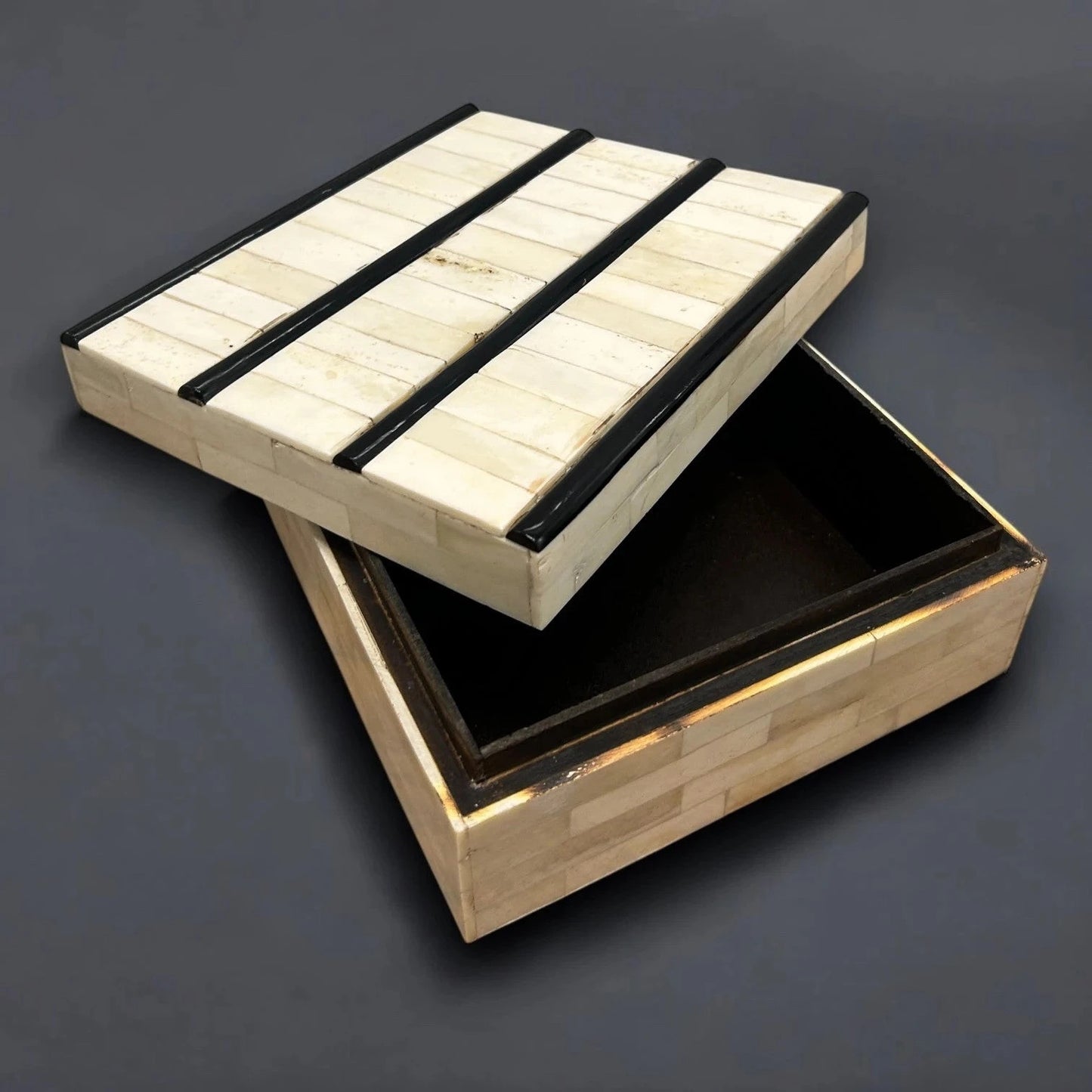Mid-Century Bone & Ebony Inlay Decorative Box, 1960s