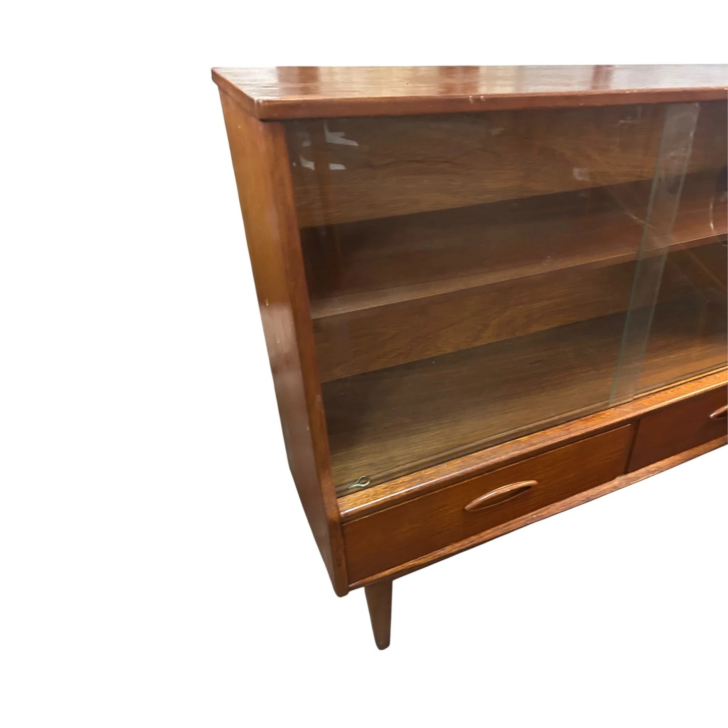 Mid-Century Jentique Teak Display Cabinet with Sliding Glass Doors & Drawers