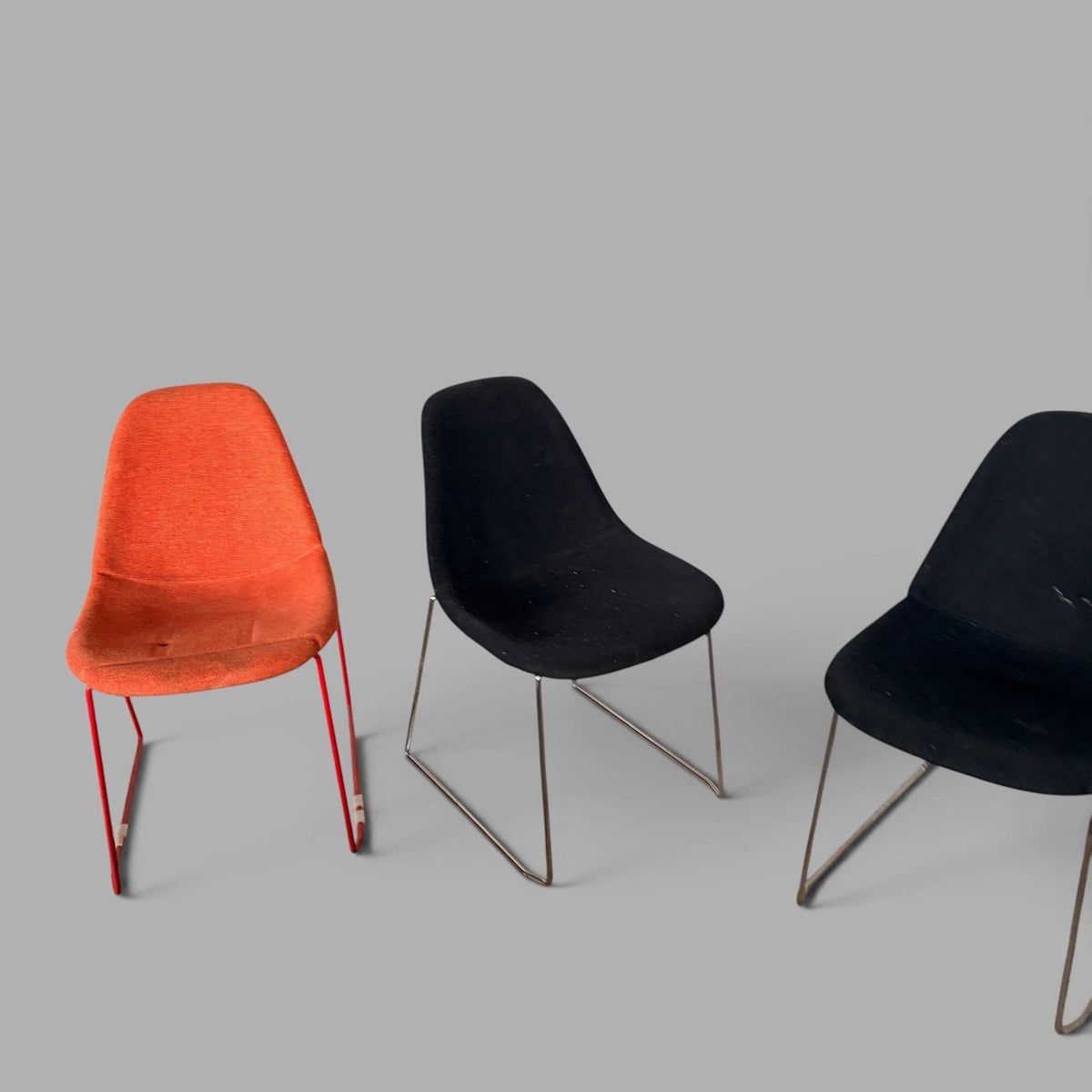 Set of four orange and black stackable egg dining chairs - view 6