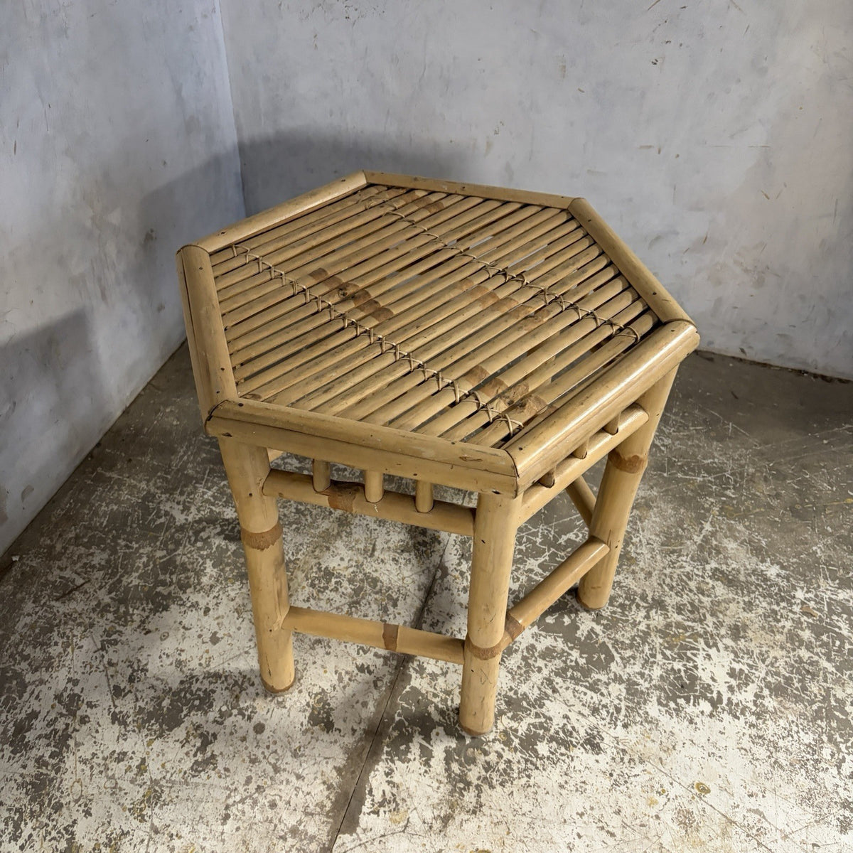 Mid Century Bamboo Hexagonal Side Table – original photograph 7