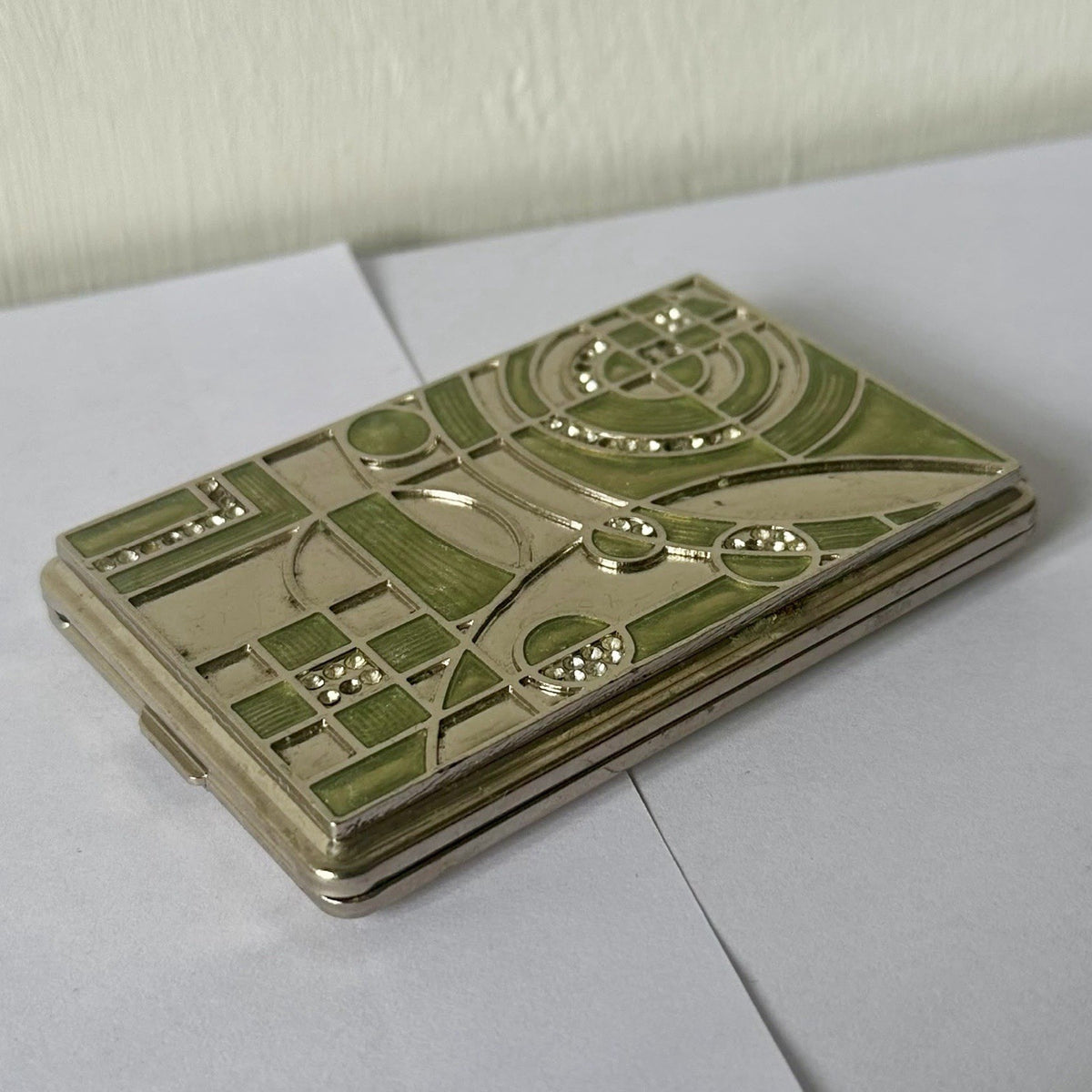 French Art Deco Green Enamel & Silver-Plated Card Case – Sandoz Attributed – view 7
