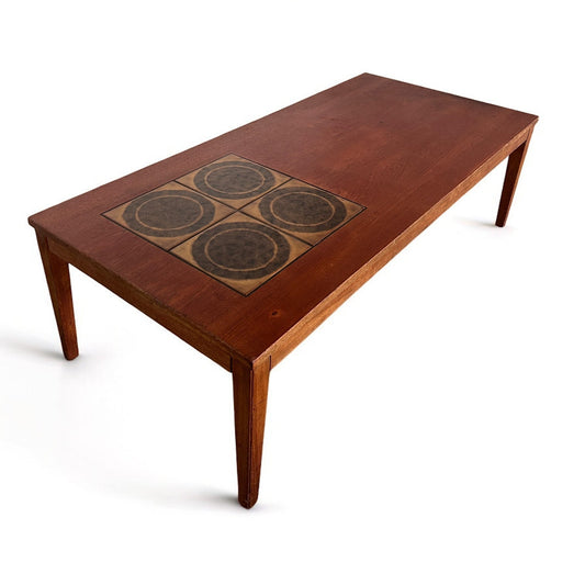 Teak Coffee Table | Mid Century Danish Modern Domino Tile Design Wood Furniture