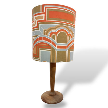 Mid-Century Wooden Table Lamp with Handmade Geometric Shade by Lightfandango