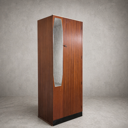 Mid Century Atomic Teak Single Wardrobe with Mirror Door – Compact Hanging Cabinet