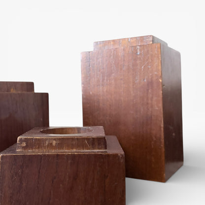 Vintage Mid-Century Wooden Candle Holders – Set of Three