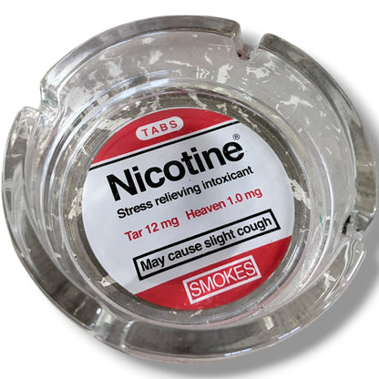 Vintage Glass Ashtray – Retro Heavy Glass Ashtray With Nicotine Label & Cigarette Rest — view 4