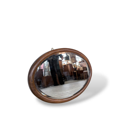 Antique Vintage Solid Oak Oval Wall Mirror