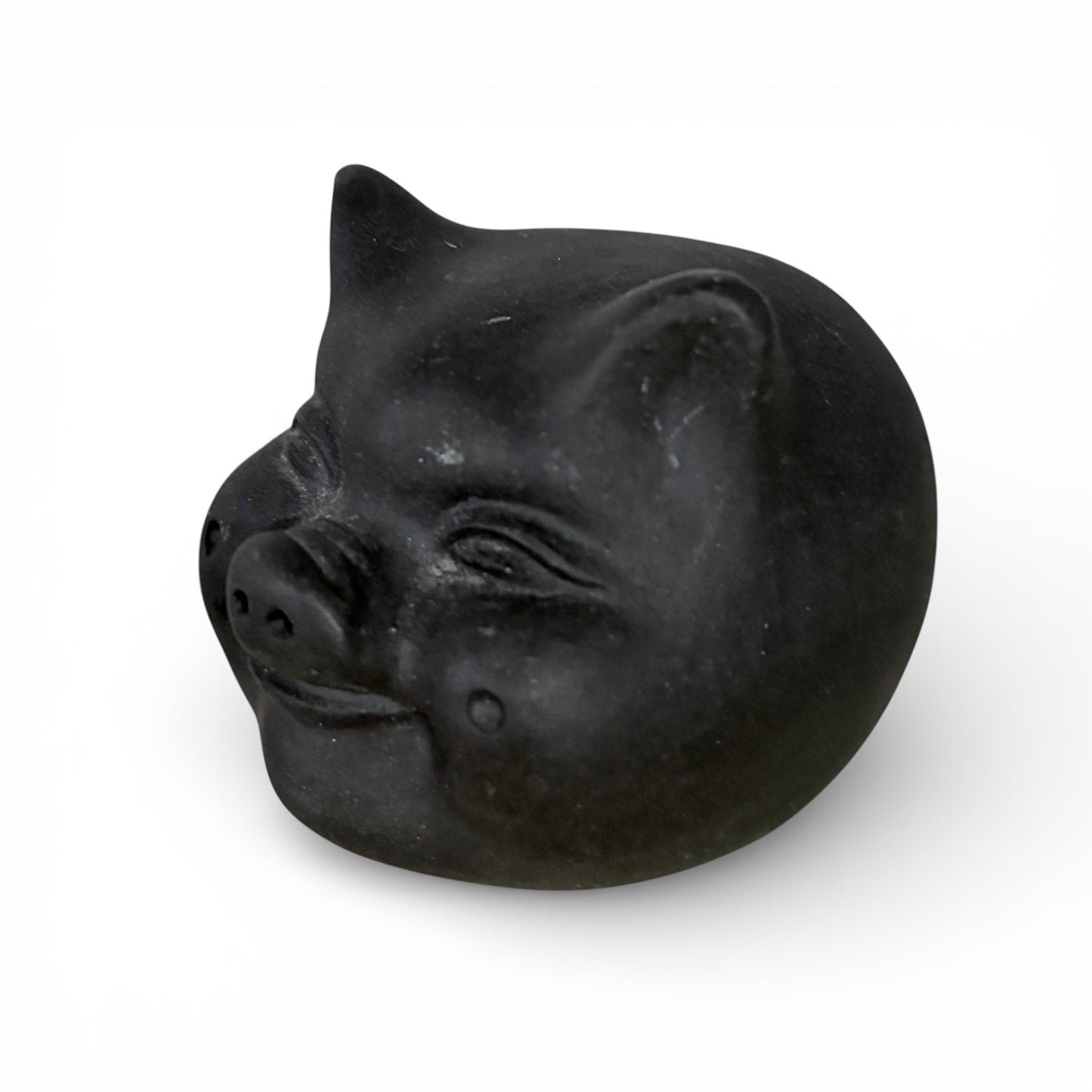 Vintage Chinese Pig Figurine – Black Clay Pottery Lucky Rattle Sculpture