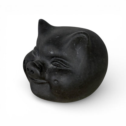 Vintage Chinese Pig Figurine – Black Clay Pottery Lucky Rattle Sculpture
