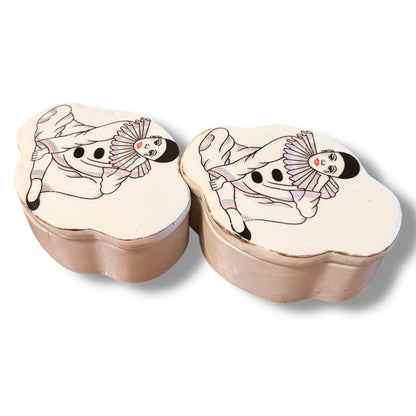 Vintage Pierrot Clown Porcelain Trinket Boxes – Pair