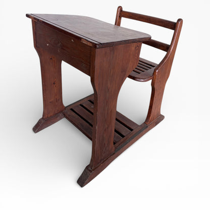 Victorian School Desk – Solid Wood Antique Classroom Desk with Bench & Storage