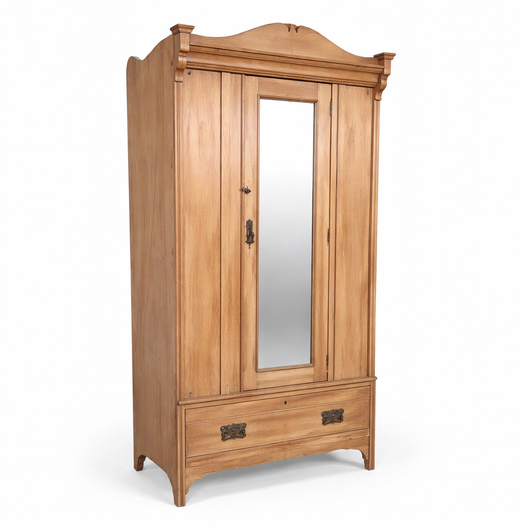 Antique Pine Single Door Wardrobe – Mirrored