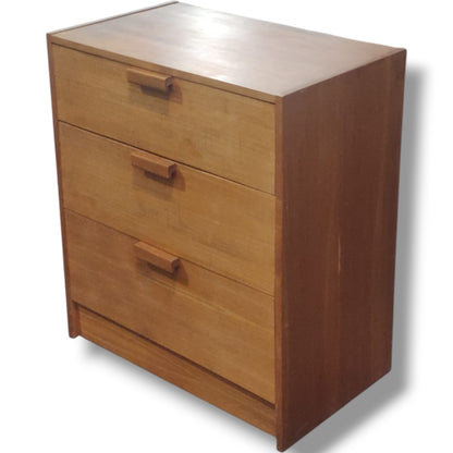 Vintage Teak Chest | Mid-Century Dresser with Three Drawers & Wooden Handles