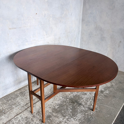 Mid Century Teak Round Drop Leaf Dining Table by Nathan