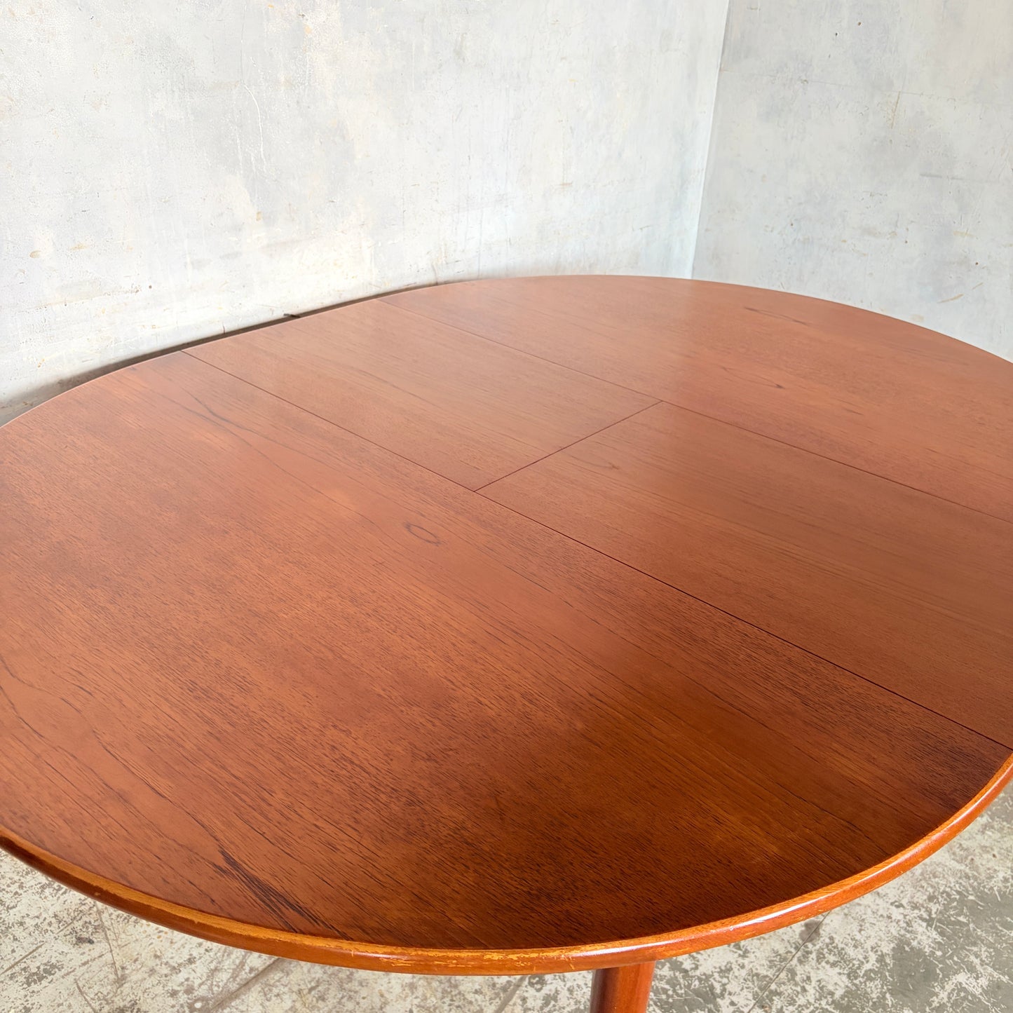 Mid Century Danish Teak Round Extending Dining Table