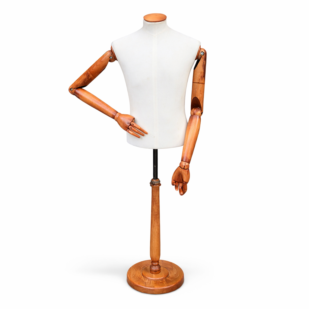 Vintage Articulated Wooden Male Mannequin with Adjustable Arms