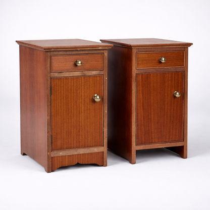 Pair of Mid Century Vintage Bedside Cabinets – Wooden Mismatched Nightstands with Storage