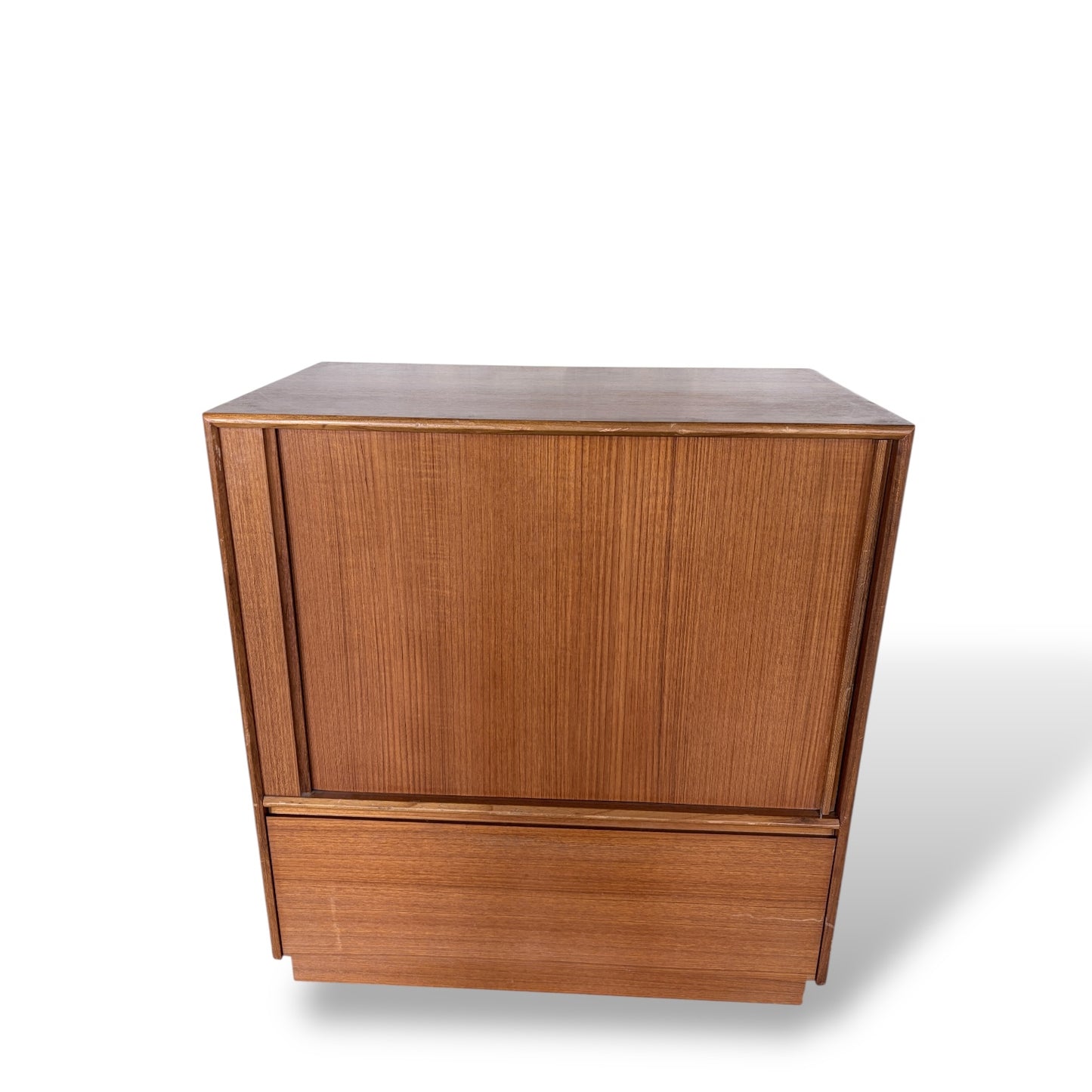 Danish Tambour Door Teak Media Unit / Storage Cabinet